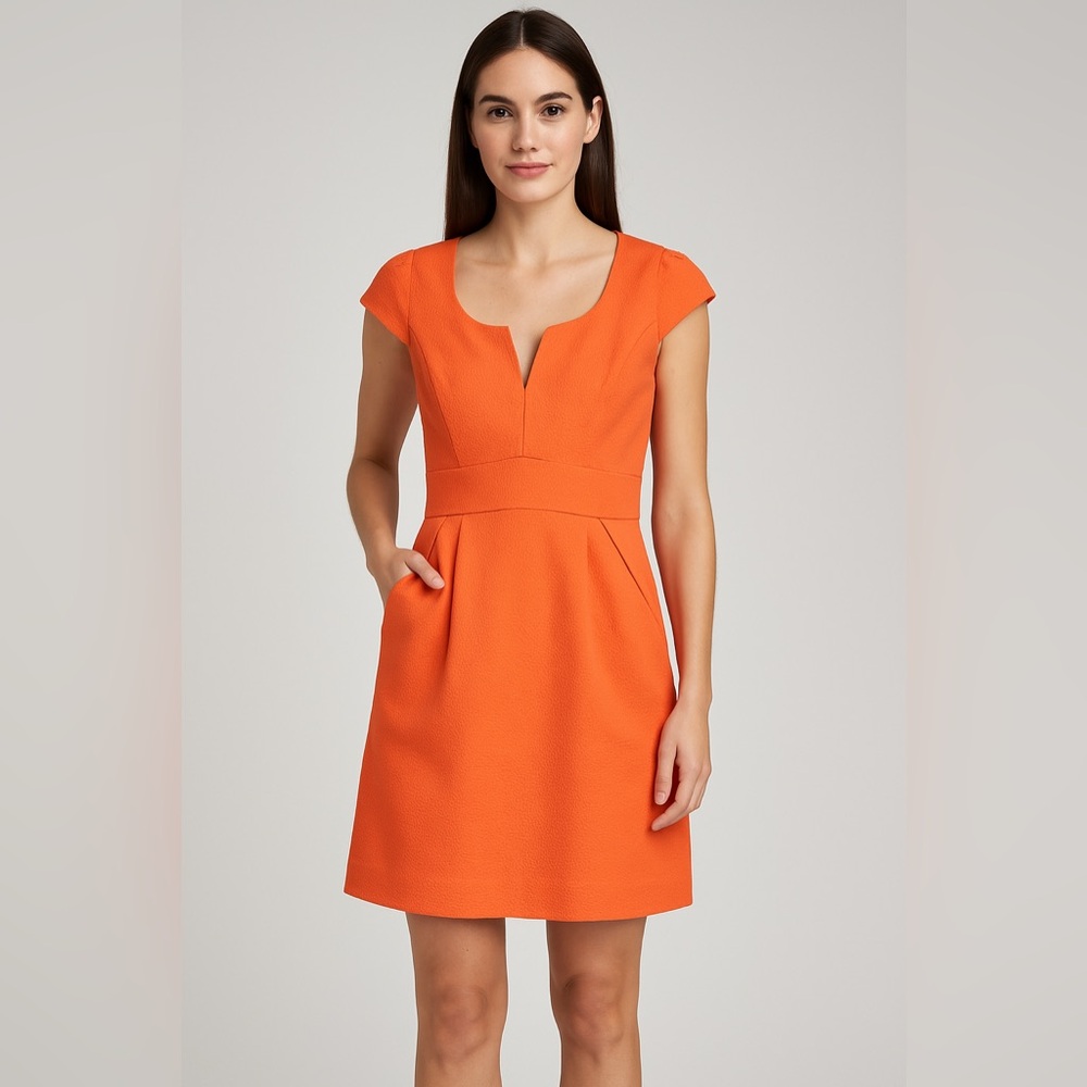 Shoshanna Orange Textured Cap Sleeve Fit & Flare Dress Size 4 NWT